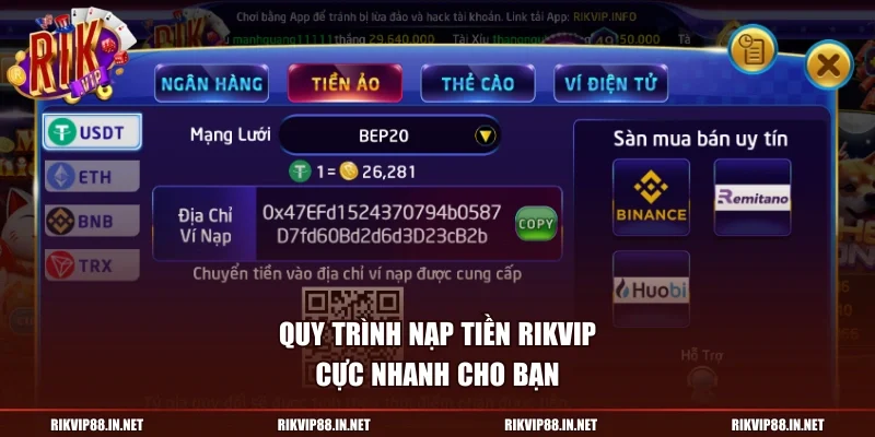 Quy trình nạp tiền RIKVIP cực nhanh cho bạn